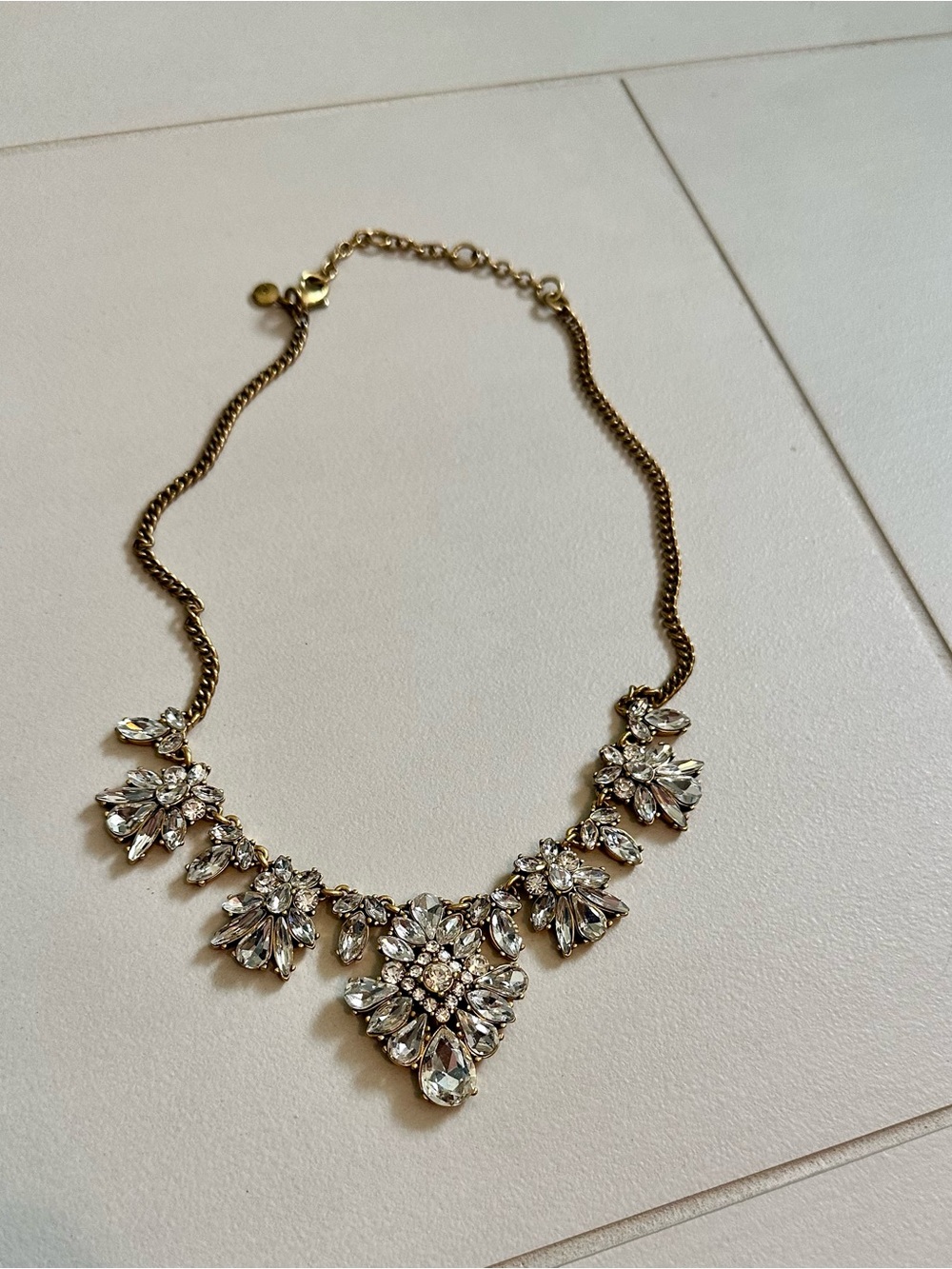 J. Crew Gold-Tone Floral Crystal Bib Necklace - Clear Crystals